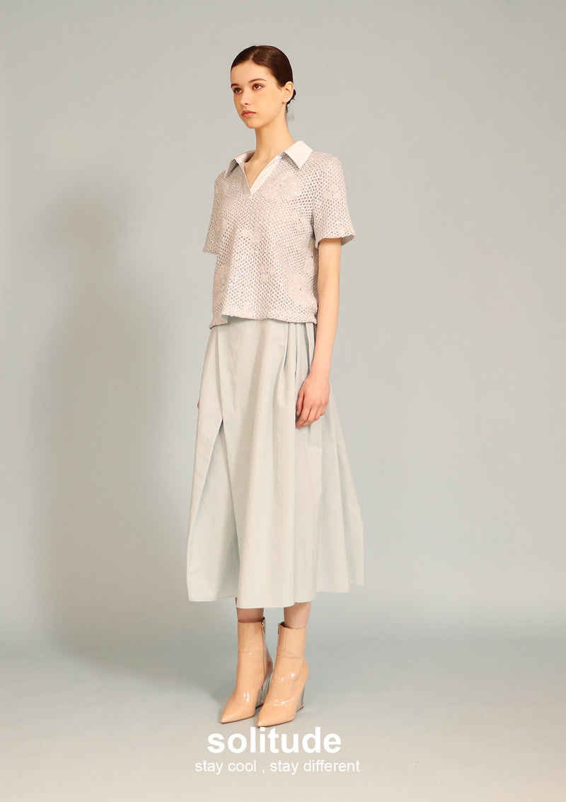 Satin Collar Powder Blue Top