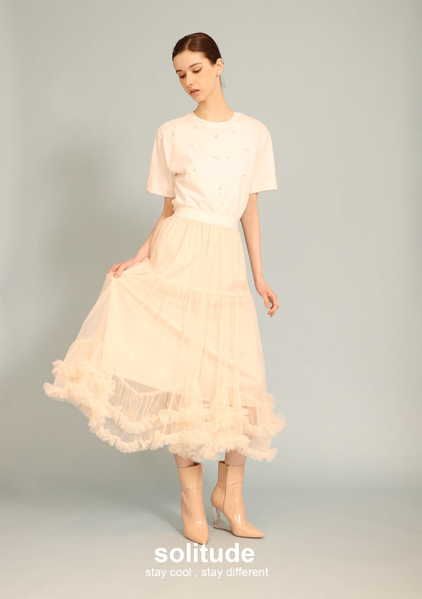 Nude Tone Gauze Skirt
