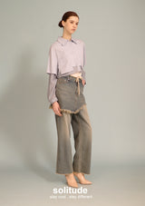 Double Layer Drawstring Washed Jeans