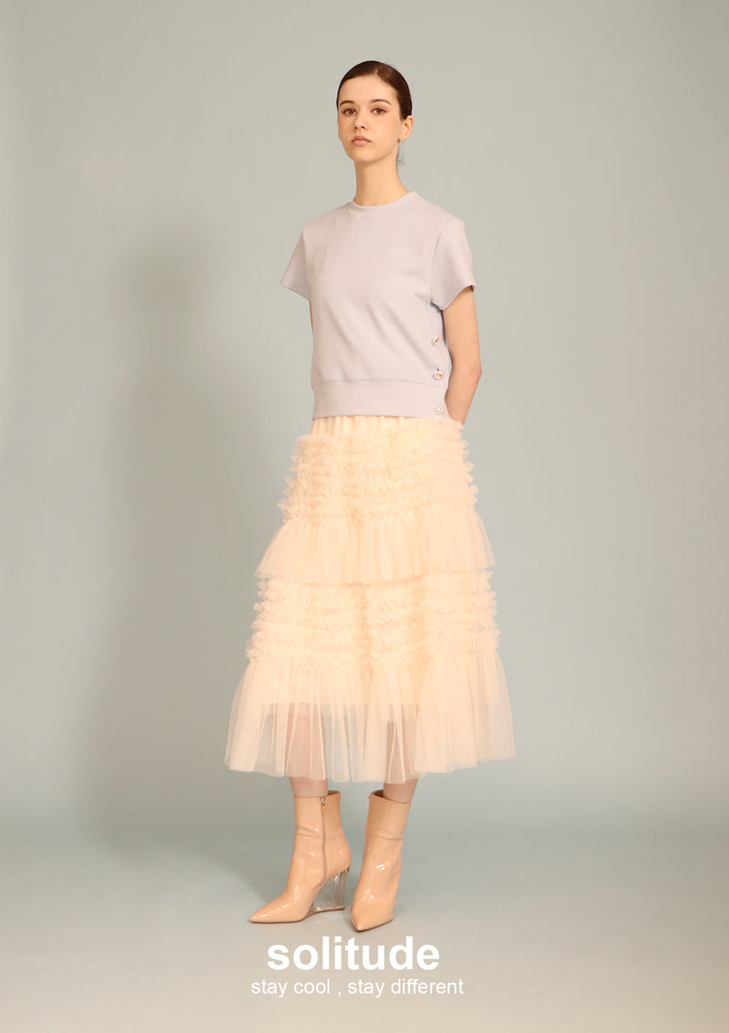 Beige Pink Gathers Gauze Skirt