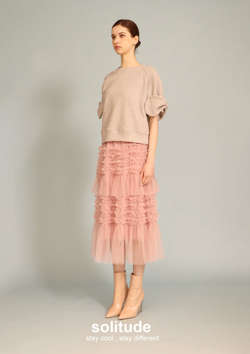 Dusty Pink Gathers Gauze Skirt