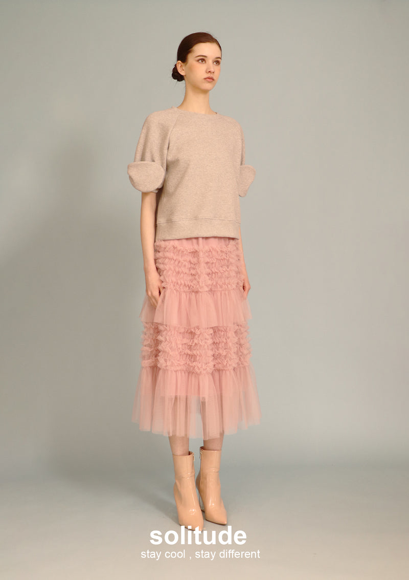 Dusty Pink Gathers Gauze Skirt