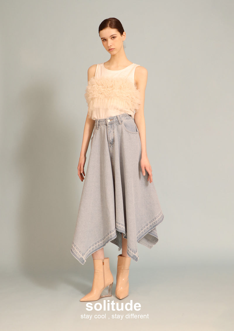 Heavy Washed Wide-leg Long Skirt