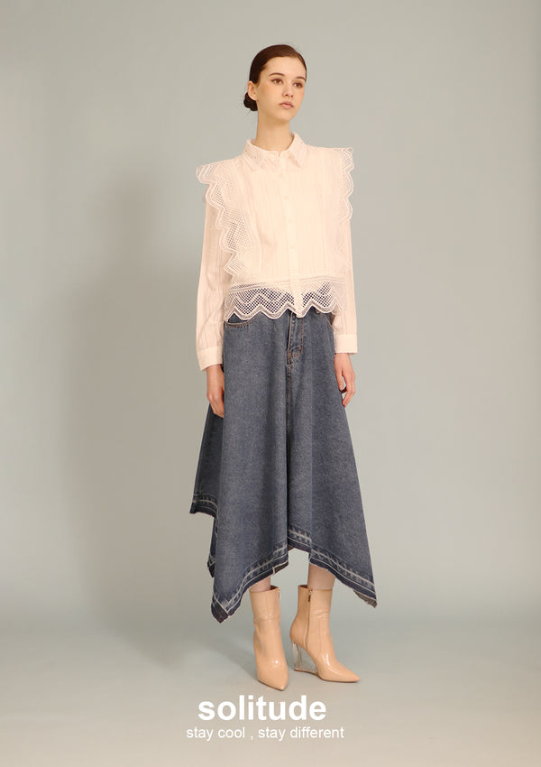 Washed Wide-leg Long Skirt
