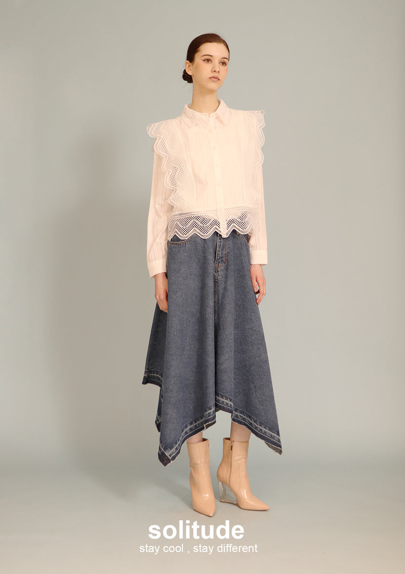 Washed Wide-leg Long Skirt