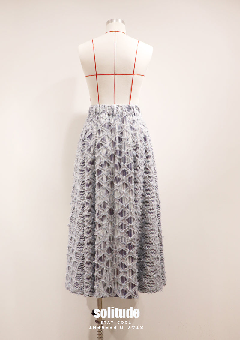 Checkered Long Denim Skirt