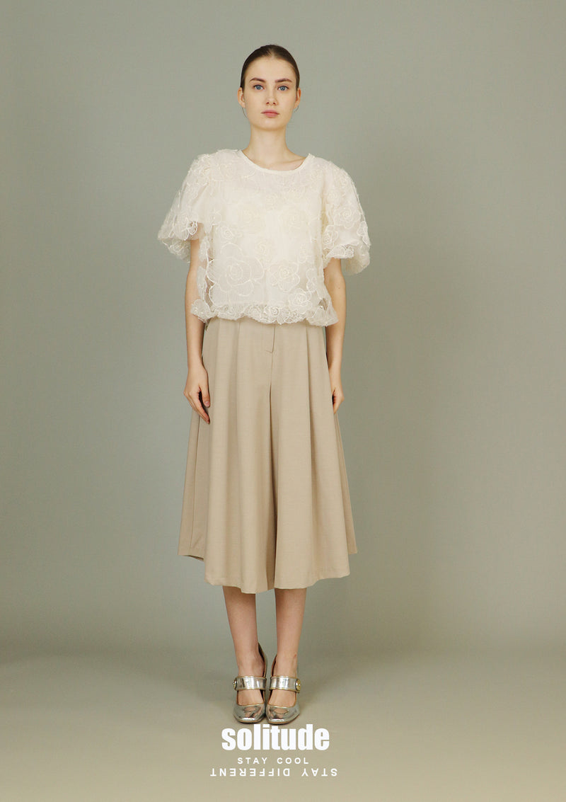 Beige Woven Midi Pants with Belt Set