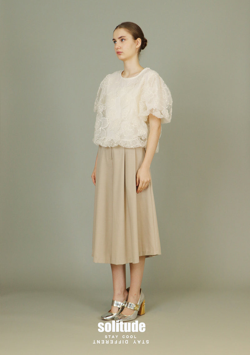 Beige Woven Midi Pants with Belt Set
