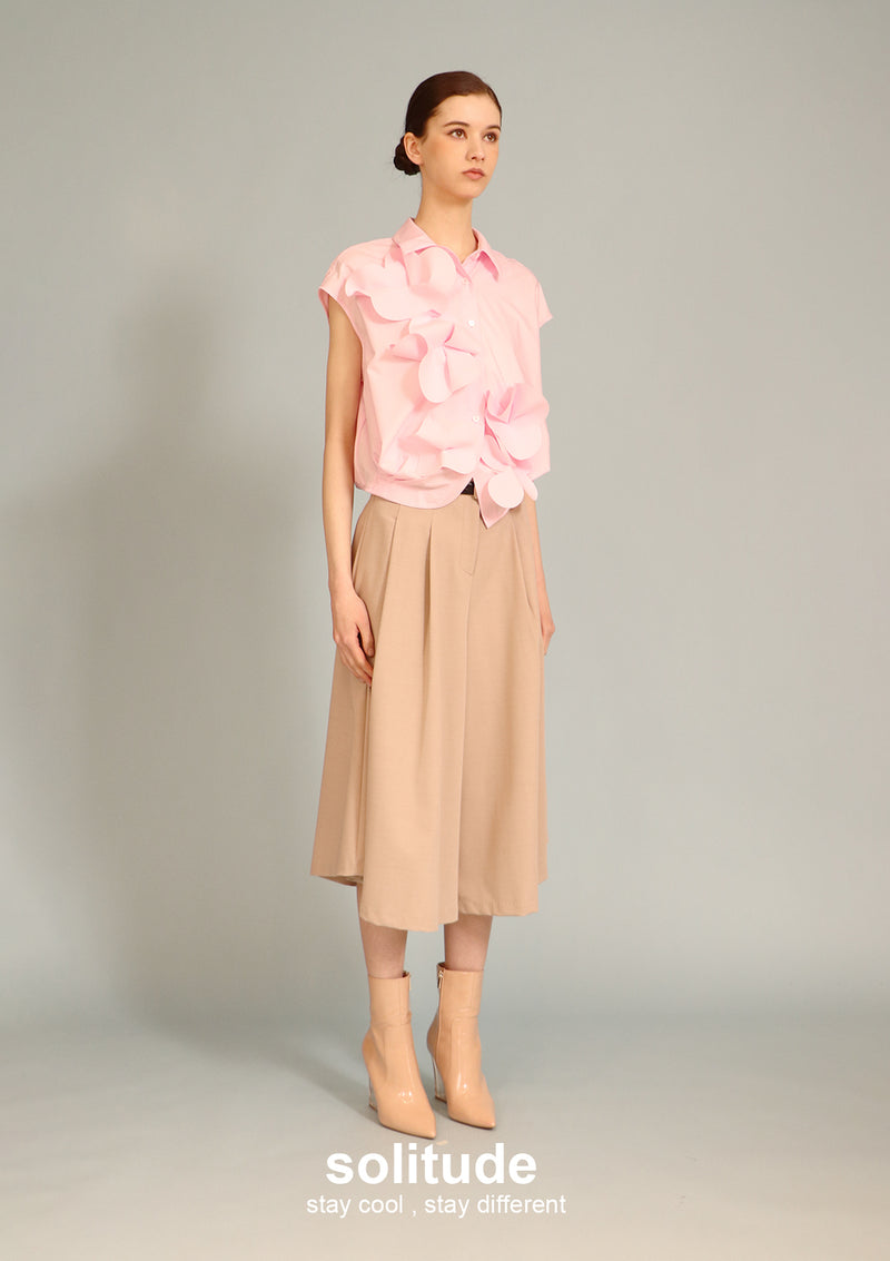 Khaki Skirt Pants with Belt Set