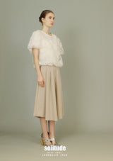 Beige Woven Midi Pants with Belt Set