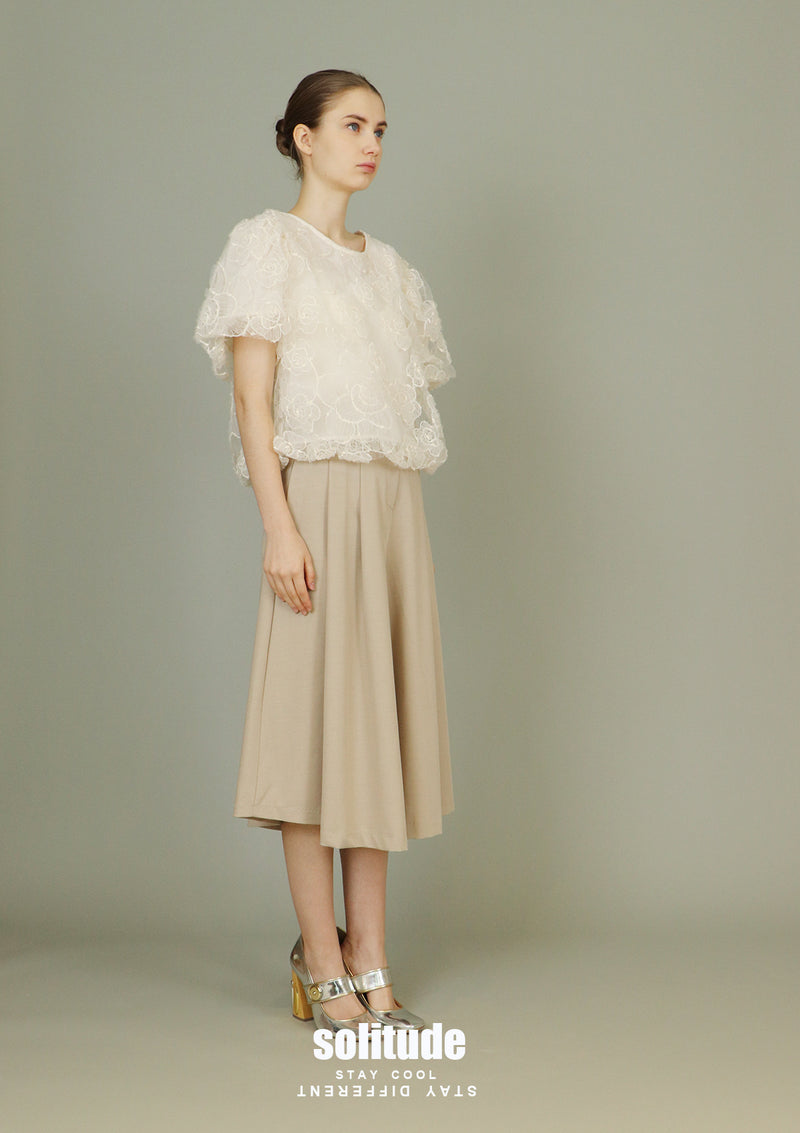Beige Woven Midi Pants with Belt Set