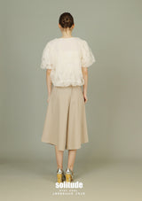 Beige Woven Midi Pants with Belt Set