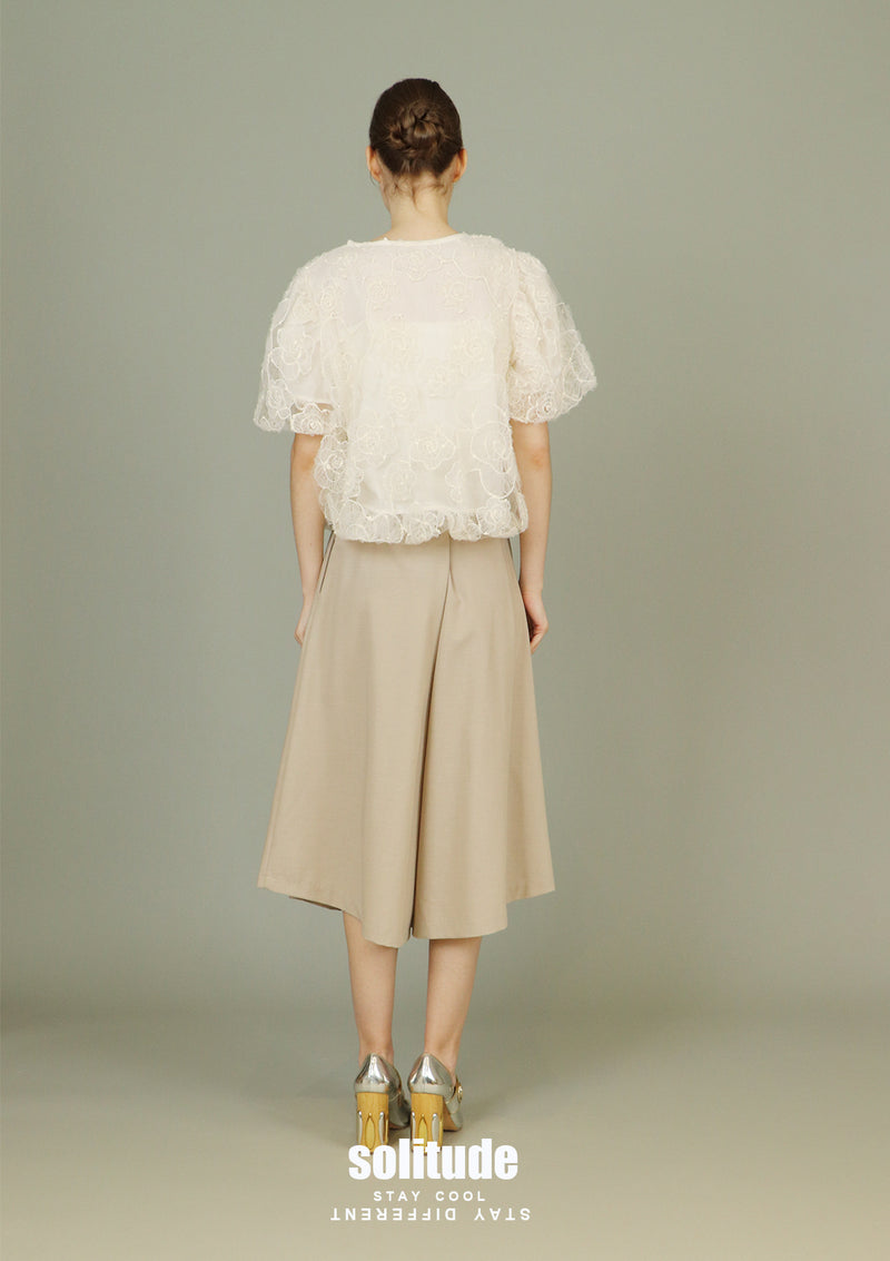 Beige Woven Midi Pants with Belt Set