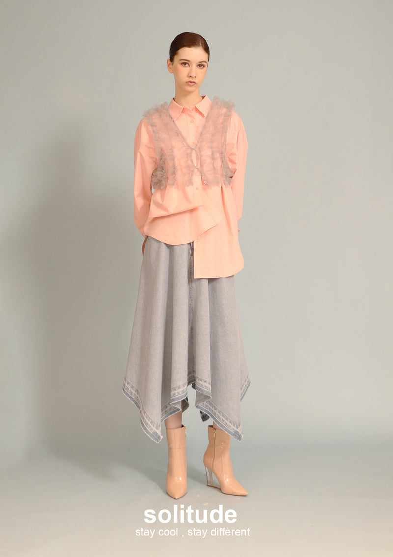 Pink Orange Shirt with Organza Vest Set