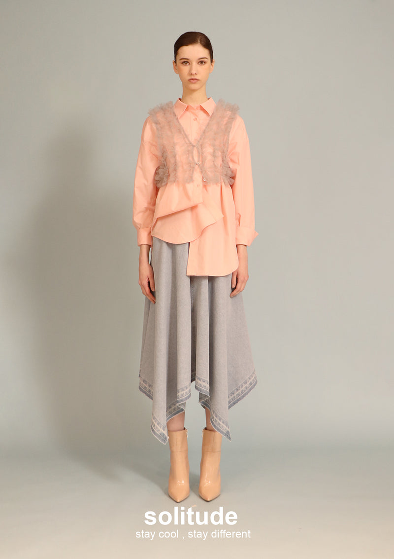 Pink Orange Shirt with Organza Vest Set