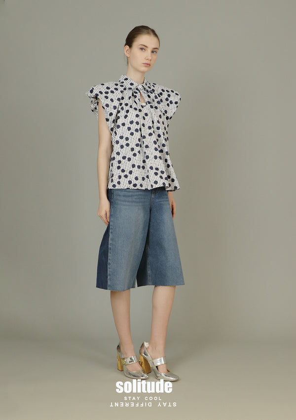 Blue Dots Printed Woven Top