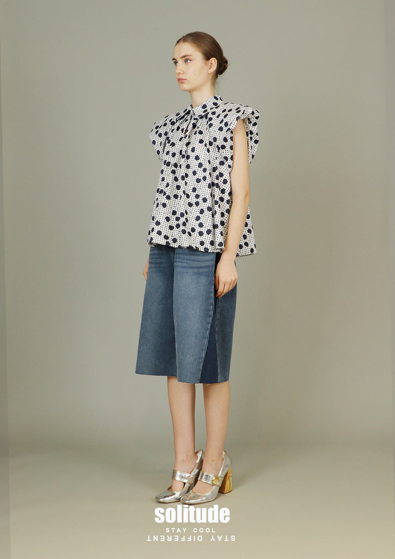 Blue Dots Printed Woven Top