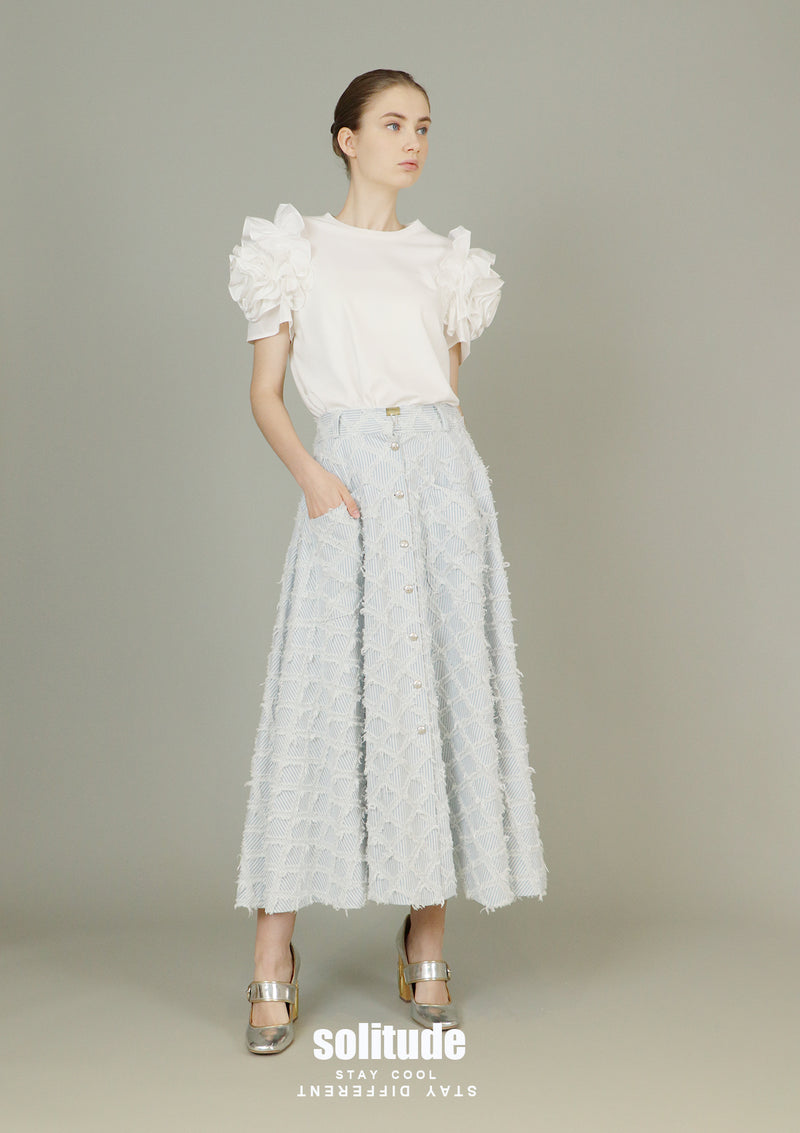3D Flowers White Knitted Top