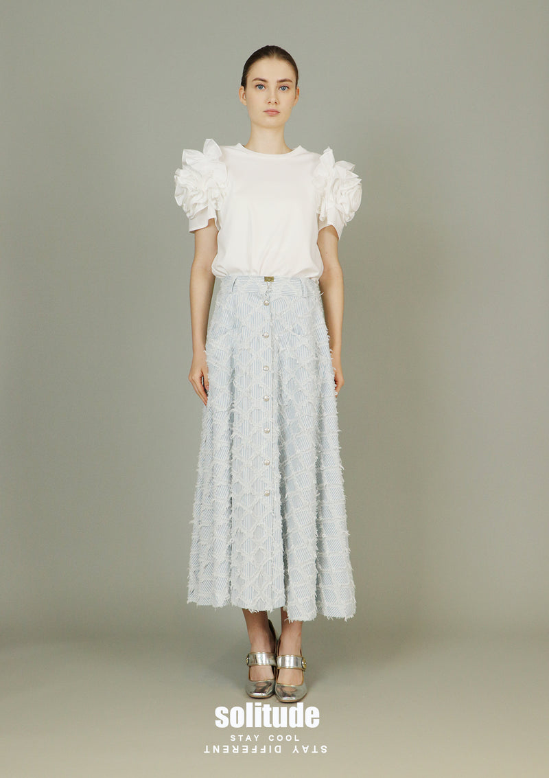 3D Flowers White Knitted Top