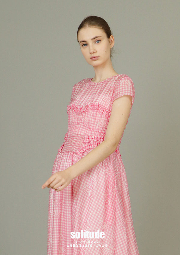 Pink Checkered See Through Dress