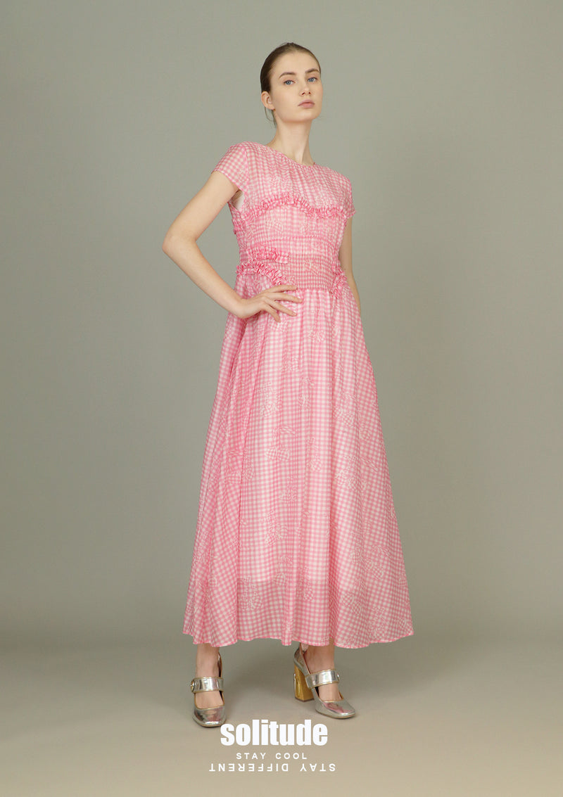 Pink Checkered See Through Dress