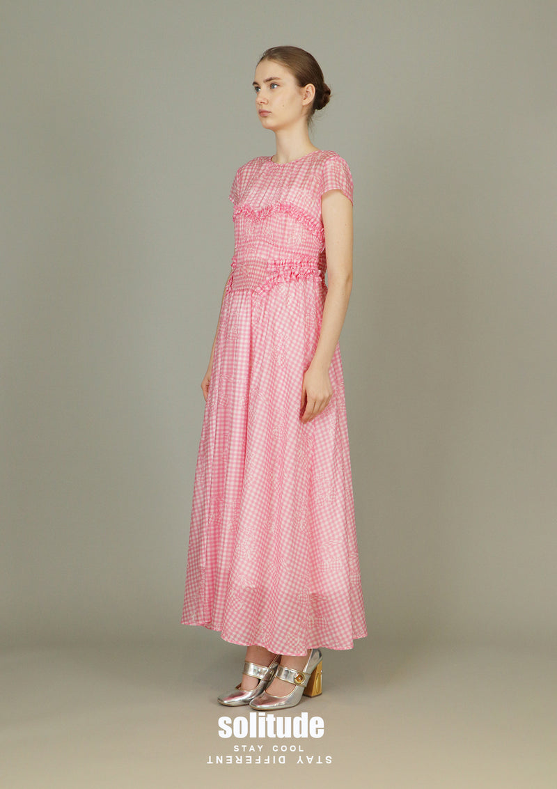 Pink Checkered See Through Dress