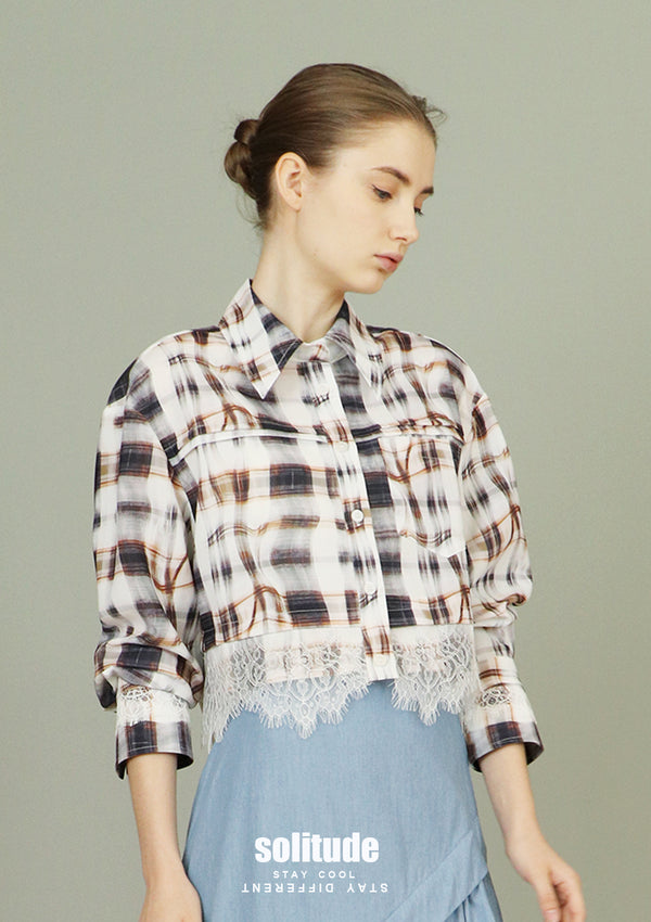 Lace Trim Printed Woven Shirt