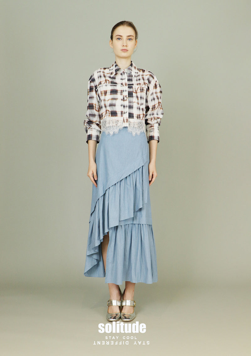 Lace Trim Printed Woven Shirt