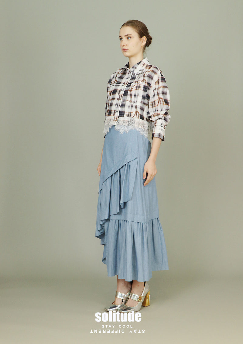 Lace Trim Printed Woven Shirt