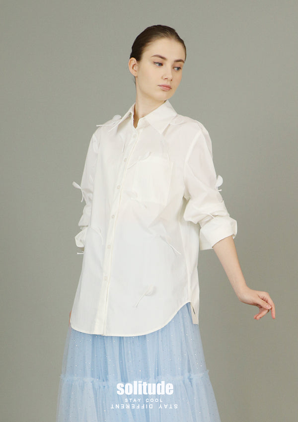 White Embellished Woven Shirt