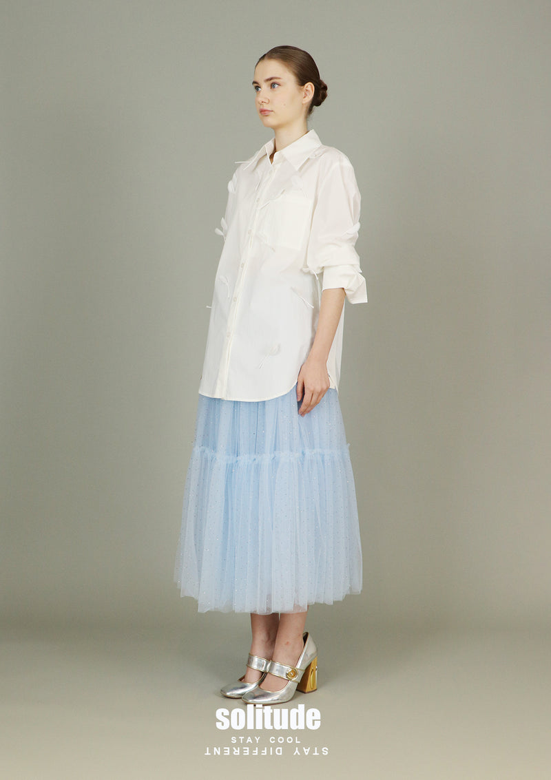 White Embellished Woven Shirt