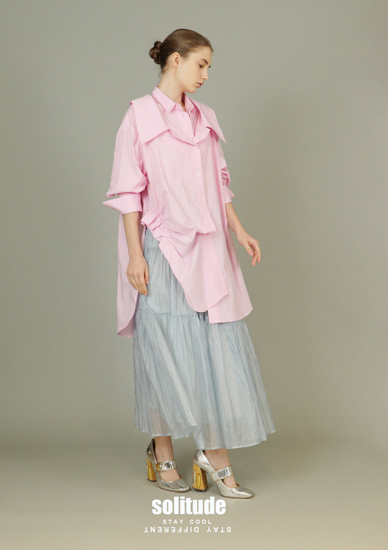 Pink Asymmetrical Layered Long Shirt