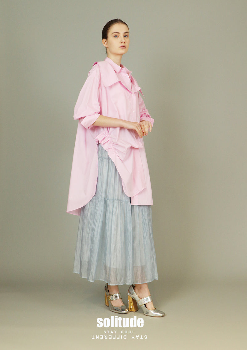 Pink Asymmetrical Layered Long Shirt