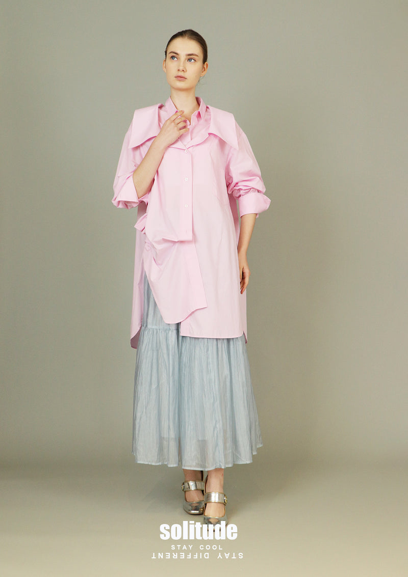 Pink Asymmetrical Layered Long Shirt