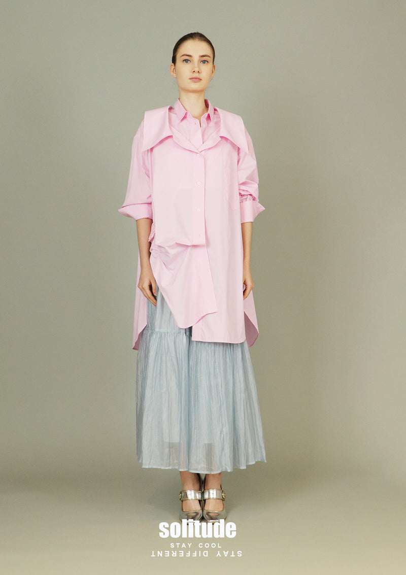 Pink Asymmetrical Layered Long Shirt