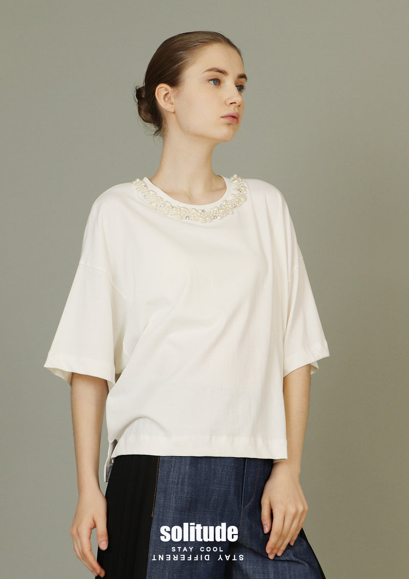 White Embellished Oversized Tee