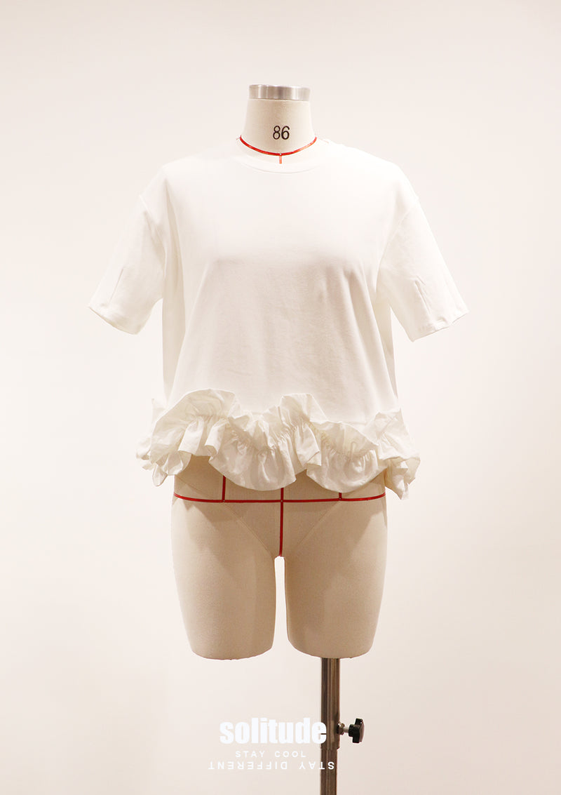 White Ruffles Hem Knitted Top