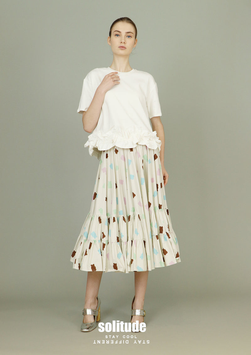 White Ruffles Hem Knitted Top