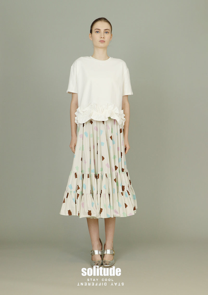 White Ruffles Hem Knitted Top