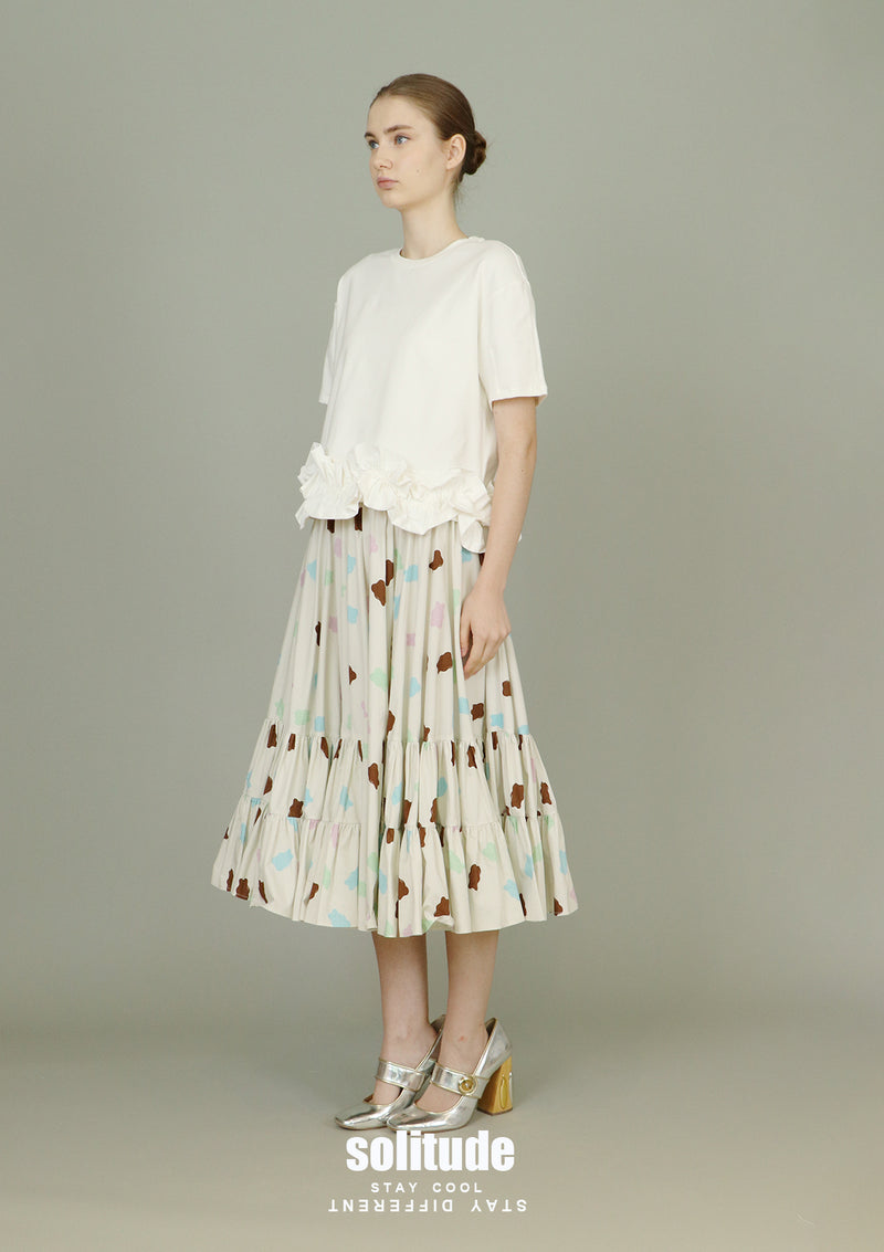 White Ruffles Hem Knitted Top