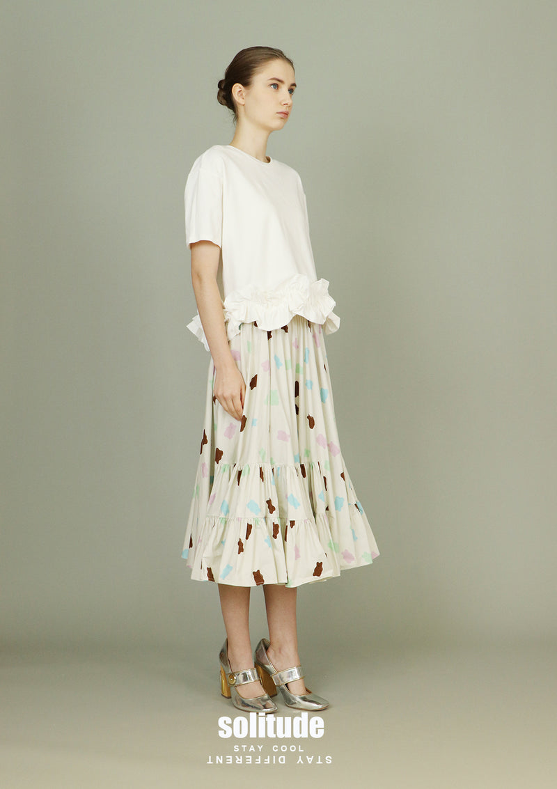 White Ruffles Hem Knitted Top