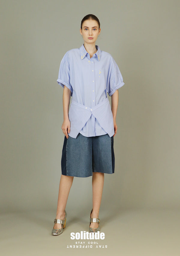 Embellished Collar Striped Shirt