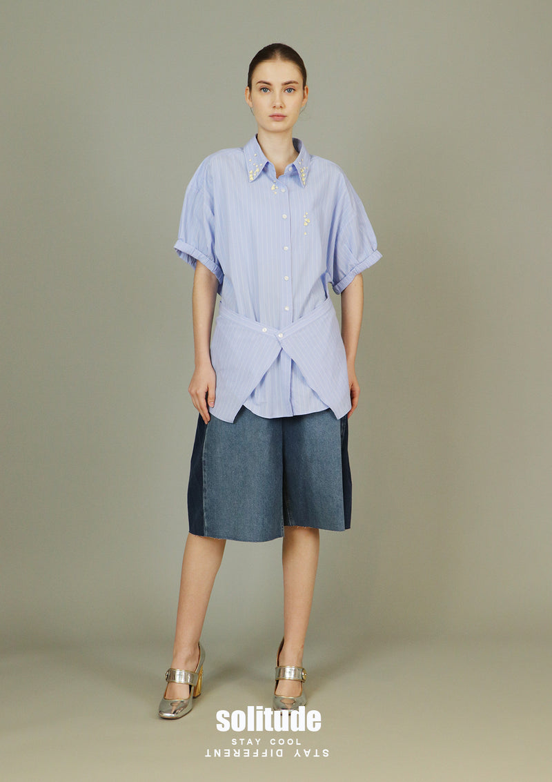 Embellished Collar Striped Shirt