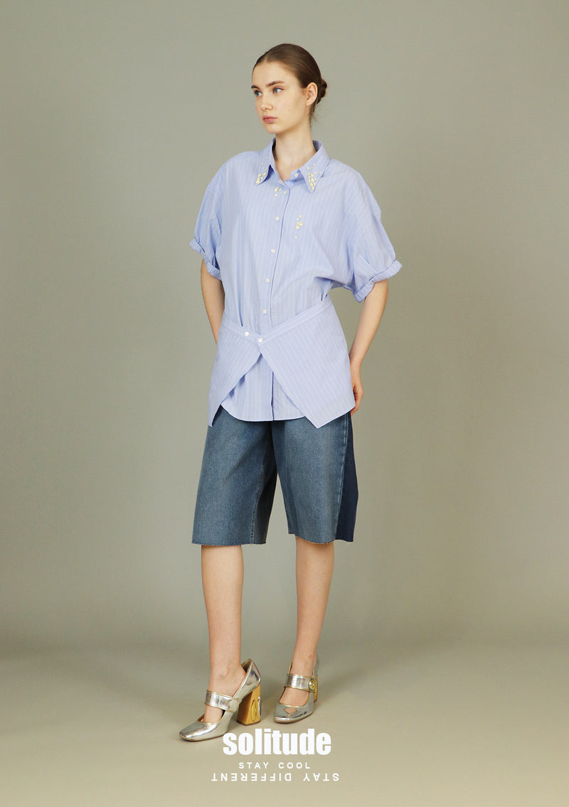 Embellished Collar Striped Shirt