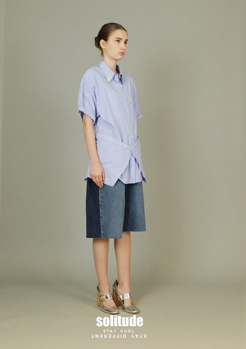 Embellished Collar Striped Shirt