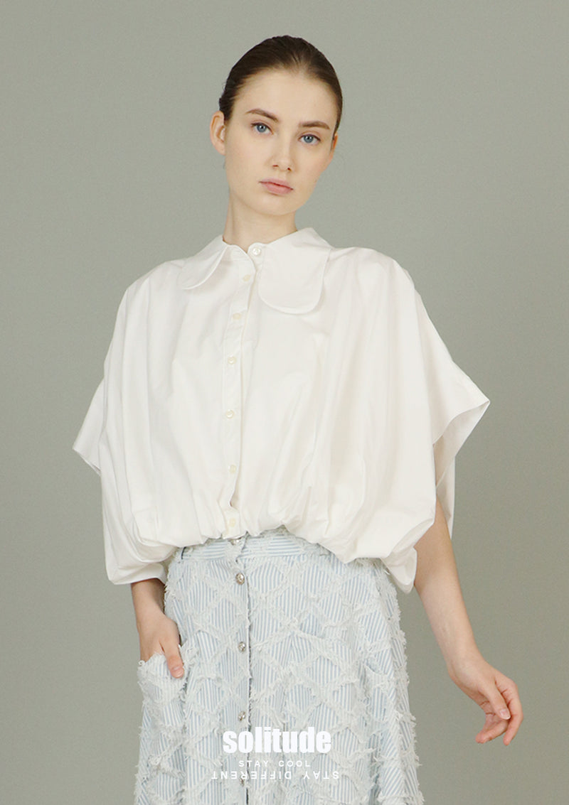 White Bubble Hem Sleeveless Shirt