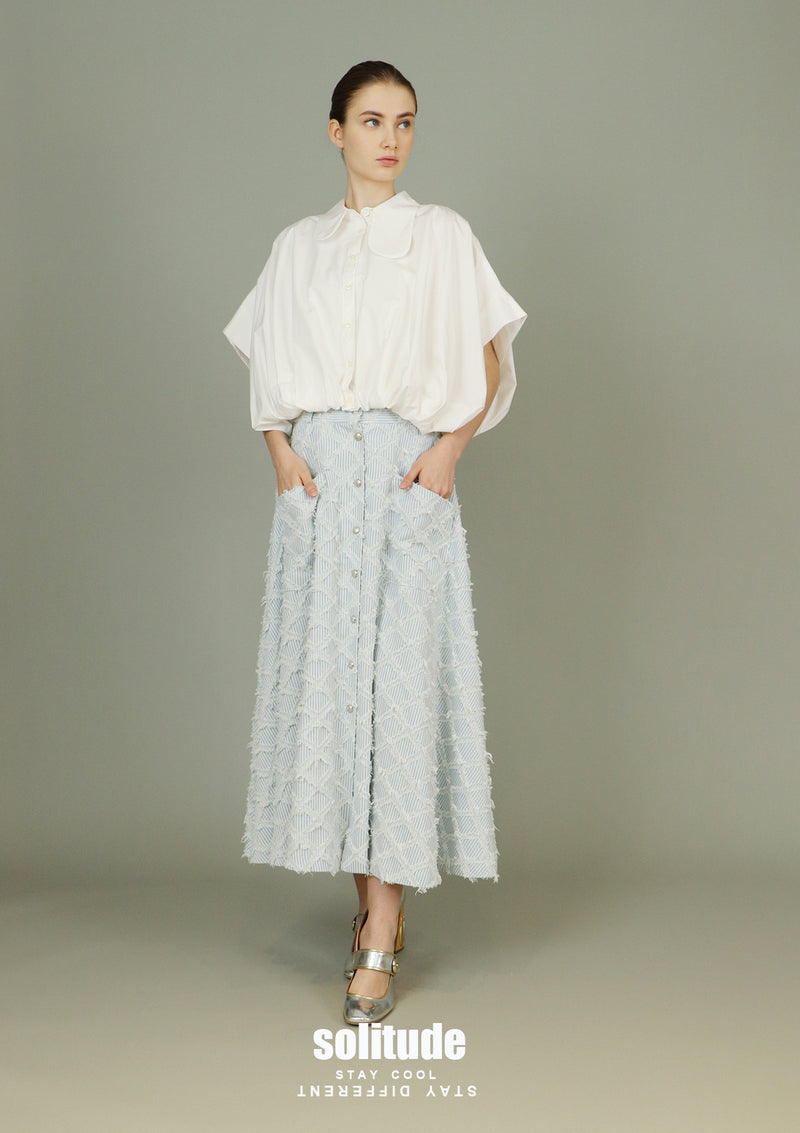 White Bubble Hem Sleeveless Shirt