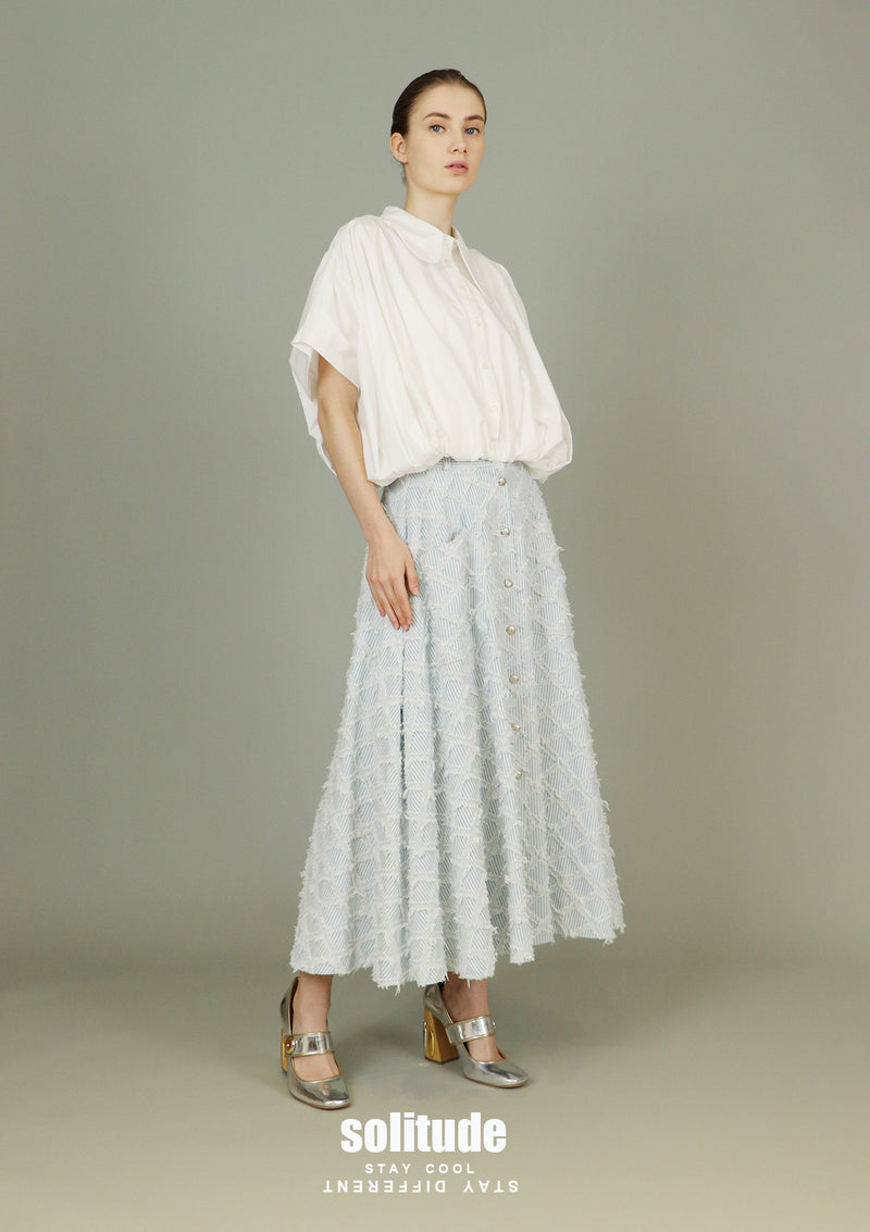 White Bubble Hem Sleeveless Shirt