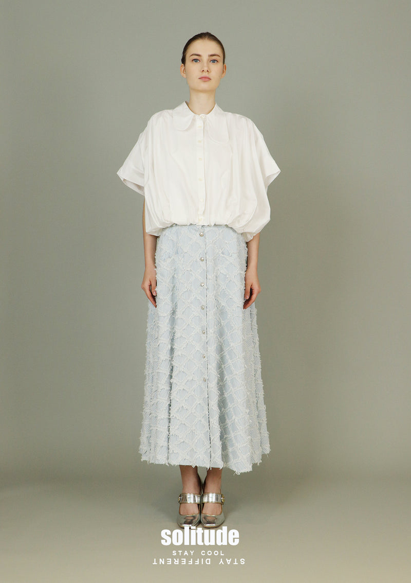 White Bubble Hem Sleeveless Shirt