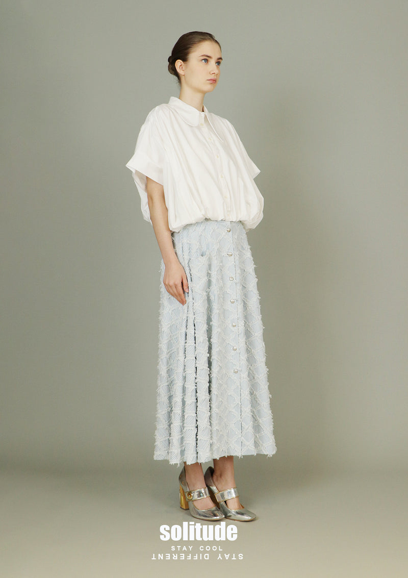 White Bubble Hem Sleeveless Shirt